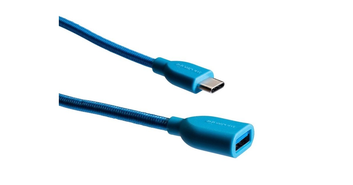 Boompods Retro type C USB kabel met type A Female aansluiting (1 meter) - Blauw