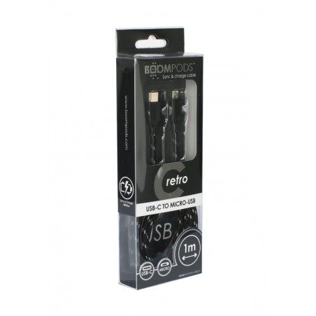 Boompods Retro type C USB kabel met micro USB aanlsuiting (1 meter) - Zwart