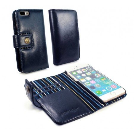 Alston Craig Echt Leren Magnetische Portemonnee Hoesje met RFID Bescherming Iphone 7 Plus - Blauw