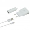 Ksix - Charge pack - Oplader, autolader en lightning-USB-Kabel - Wit